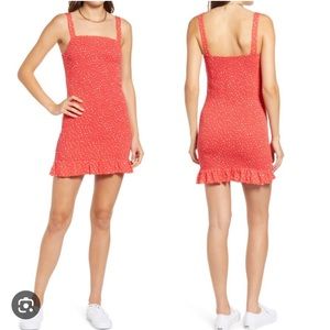 BP. Smocked Tank Dress Women's XL Red Floral Dress w/ Ruffle Hem